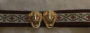 Vintage Double Lion Heads Gold Tone Clasp Needle Point Belt 31" - Picture 1 of 16