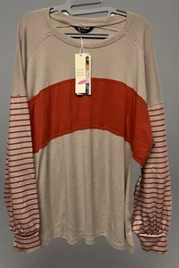 Dokotoo Women’s 2XL Striped Long Sleeve Casual Top Orange Taupe Sz  2XL NWT - Picture 1 of 6