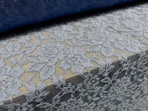 Floral lace fabric with scalloped selvedge, per metre - blue - Picture 1 of 4