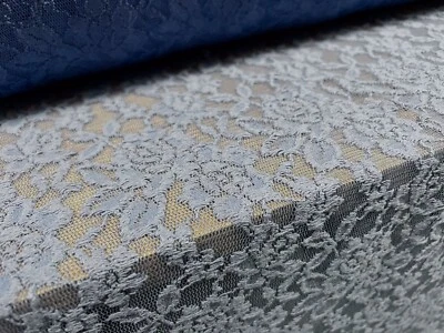 Floral lace fabric with scalloped selvedge, per metre - blue - Image 1 of 4