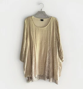 Cal Style Tunic Top Blouse Lace Relaxed Beige 3/4 Sleeve Beige Neutral Flowy 2XL - Picture 1 of 16
