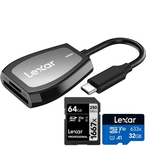 Lexar Pro USB-C czytnik dwugniazdowy (LRW470U-RNHNU) + pakiet pamięci 64 GB - Zdjęcie 1 z 11