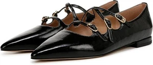 Sam Edelman Cass Black Leather Mary Jane Pointed Toe Fashion Flats Shoes - Picture 1 of 6