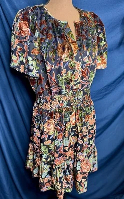 NWT Anthropologie SOMERSET Short-Sleeve Black Floral Velvet Short Dress; LARGE - Image 1 of 4