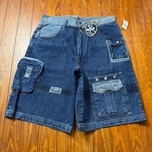 NEU Vintage Mekka Denim Shorts Herren 36 blau Hip Hop Rap Baggy Jeans Cargo Y2K - Bild 1 von 10