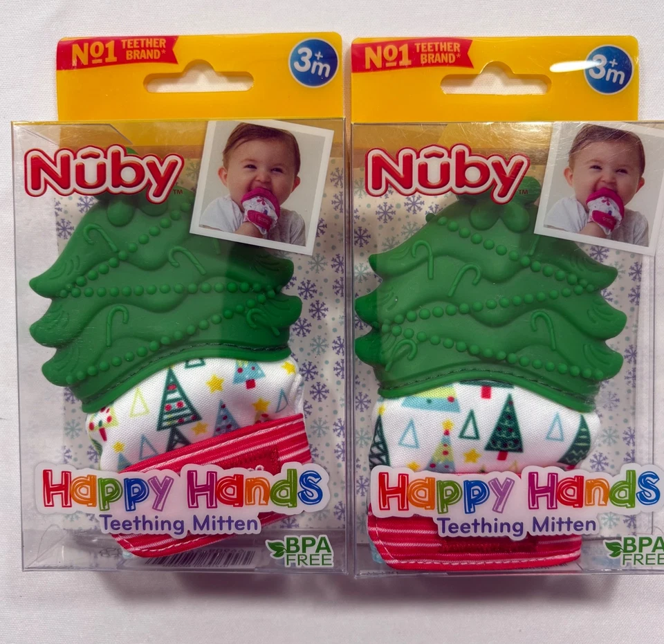 JUEGO DE DOS MITONES DE DENTICIÓN DE ÁRBOL DE NAVIDAD NUBY Foto 1 de 1