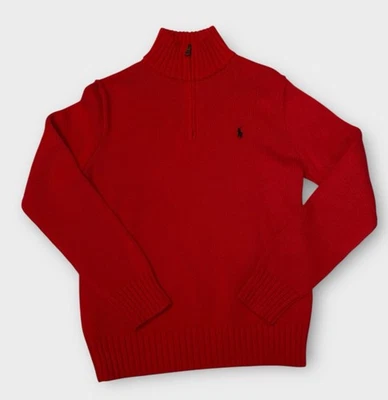 RL Polo Sweater Boys L (14-16) Red  1/4 Zip Knit Preppy Mock Neck Blue Pony Knit - Image 1 of 4