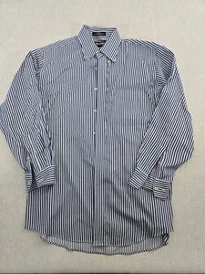 Kirkland Signature Button Up Shirt Mens 32 Blue White Stripe Collar Long Sleeve - Picture 1 of 8