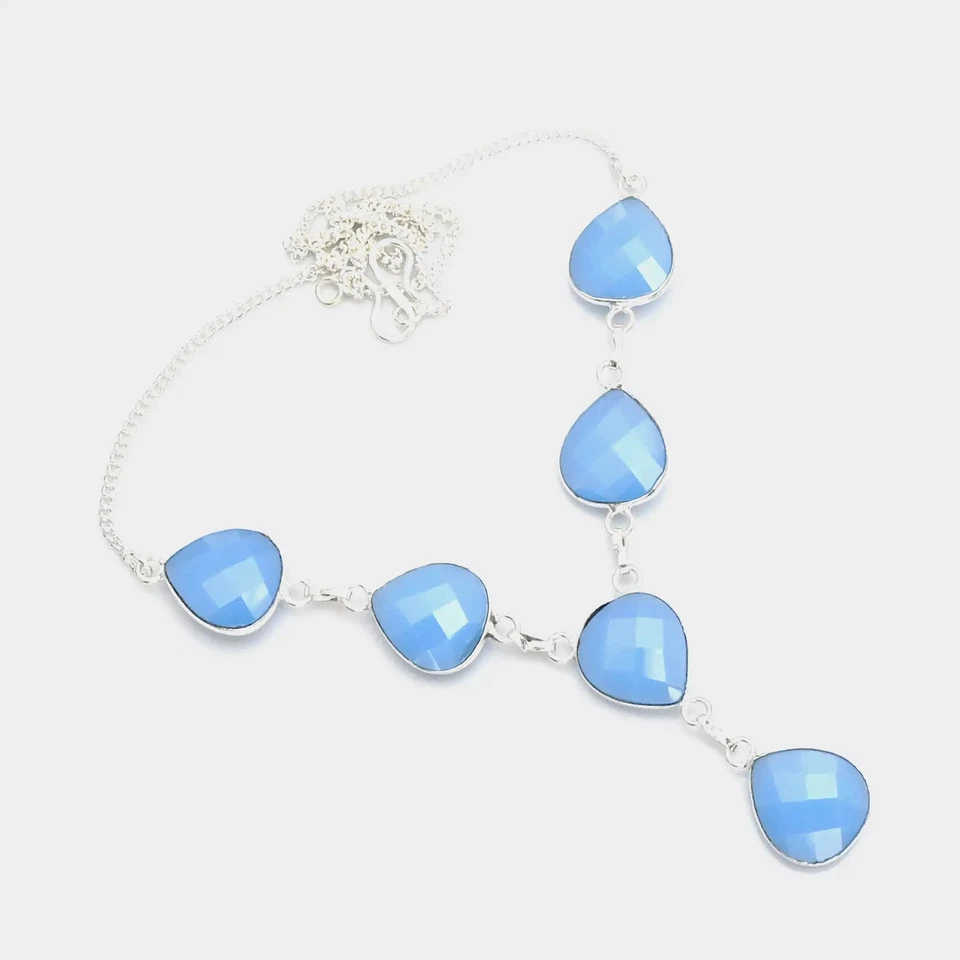 Collar étnico hecho a mano de piedras preciosas de calcedonia para mujer 17 Gms AN 14805 Foto 1 de 1