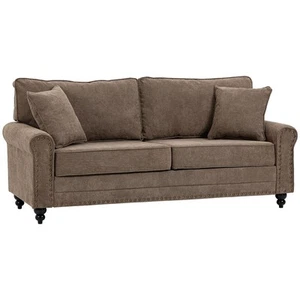 HOMCOM Fabric Sofa 3 Seater Sofa for Living Room w/ Throw Pillow Brown - Picture 1 of 11