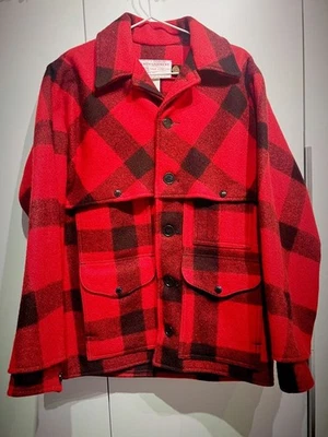 Filson Double Mackinaw Cruiser Jacket Style 83 Red Black Check Size 38 USA Wool - Image 1 of 4
