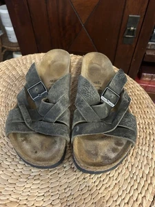 Birkenstock Sandals Lugano Distressed Tobacco Taupe Oiled Leather Sz 43 280 M10  - Picture 1 of 7