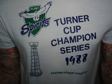 FLINT SPIRITS SHIRT Turner Cup vtg 80's IHL Hockey M