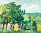 The Yellow House Landscape Oil Painting-16" x 20"-Circa 70s-Israel L. Winarsky