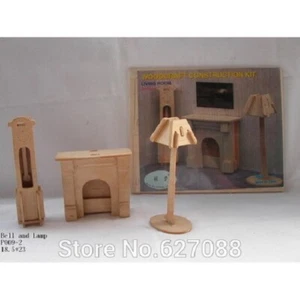 Bausatz Woodcraft Construction Kit - KAMIN-UHR-LAMPE P009 - Bild 1 von 2