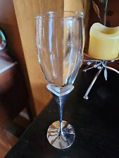 Pair of Lenox Silver Heart Stem Crystal Champagne Flutes Wedding Promises 