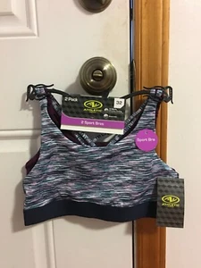 NWT GIRL'S SIZE MEDIUM ATHLETIC WORKS 2 PACK RACERBACK SPORT BRAS BAND SIZE 32 - Picture 1 of 8