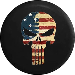 Spare Tire Cover American Flag Tattered Tactical Patriot Skull for SUV or RV - Picture 1 of 5