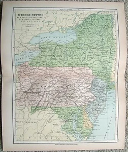 Original Map of the Middle Atlantic States by Wm Collins Sons & Co. c1875 - Picture 1 of 2