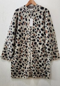 Baciano Women's size M Animal Print Long Sleeve Long Full Zip Oversized Cardigan - Picture 1 of 13