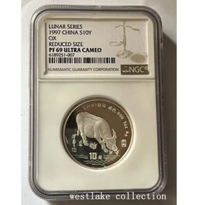 NGC PF69 1997 China 10Yuan Lunar Series OX Silver Coin 1oz REDUCED SIZE - Picture 1 of 2