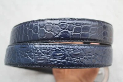 Luxury Dark Blue Genuine CROC Leather Skin Men's Belt - Image 1 of 4