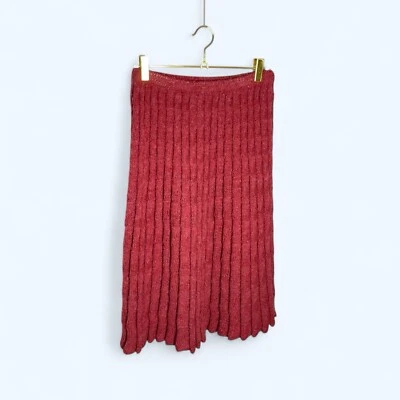 Handmade Knitted Knee Length Burgundy Skirt Size 8 Accordion Pleats - Image 1 of 4