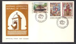 CYPRUS 1973 CHRISTMAS, Church Art Fresco SET OF 3V NICE OFFICIAL FDC - Picture 1 of 1