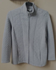 Croft & Barrow Petite PM Gray Quilted Full Zip Jacket, Pockets, Cotton Polyester - Picture 1 of 6