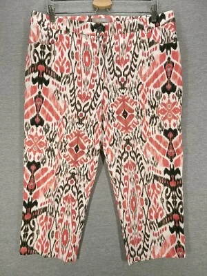 Chicos 2.5 Womens Crop Pants Large 14 Pink Brown Southwest Print Colorful Resort - Image 1 of 4
