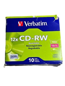 Verbatim 12XCD-RW Rewritable 10 Pack Serl Technology 700 MB 95156 - Picture 1 of 3