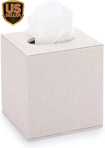 Square Linen Tissue Box Cover - Stylish Cube Tissue Box Holder with Magnetic ... - Picture 1 of 7