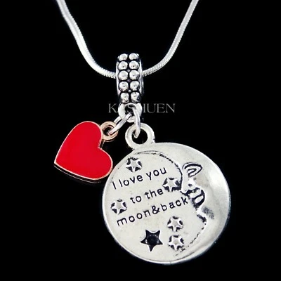 I Love You Del Luna E Retro Celestiale Stars Cuore Rosso Collana Compleanno Gift - Immagine 1 di 4