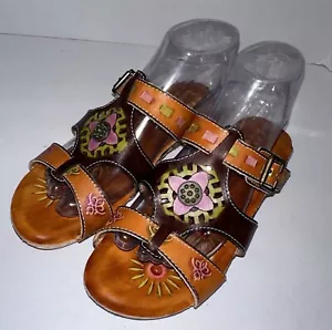 L’Artiste Spring Step Gaiton Brown Sandals Leather Slide Wedge Size 8.5 EU 39 - Picture 1 of 9