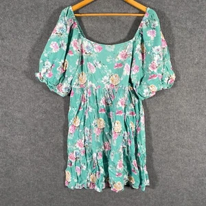 Just Jeans Dress Womens 16 Green A Line Mini Linen Coastal Flowers Formal Z187 - Picture 1 of 13