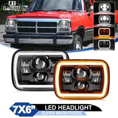 Par de faros LED 5x7" 7x6" haz alto/bajo para Dodge D150 D250 D350 Ram 50 DOT DRL Foto 1 de 4