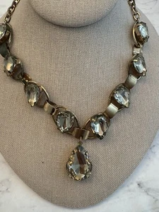 NEW KIRKS FOLLY Brass Gold Tone Champagne Crystal Statement Necklace Vintage - Picture 1 of 13