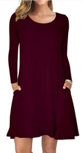 AUSELILY Long Sleeve Casual Swing T-Shirt Dress Women’s Size S Wine Red NWT - Picture 1 of 6