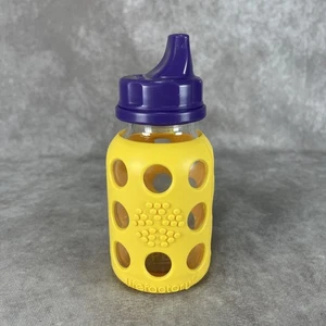 Lifefactory 4 oz. Glass Baby Bottle With Silicone Sleeve And Cap Yellow Purple - Picture 1 of 8