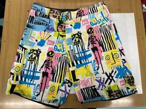 Pantalones Cortos Quiksilver Botón a Presión Mosca Graffiti Estampado Talla 38 Pintura de Guerra - Imagen 1 de 8