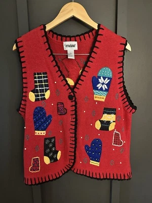 Chaleco/suéter de Navidad Studio Works para mujer talla grande - mitones y medias de punto Foto 1 de 4