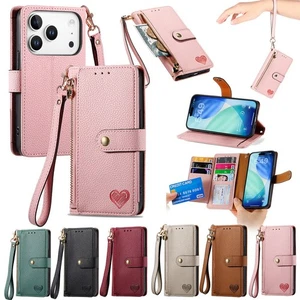 For iPhone 17 16 15 14 13 12 11 Leather Texture With Card Pocket Rope Case Cover - Picture 1 of 23