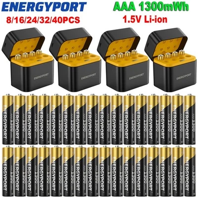 Lote de 8 piezas-40 piezas de batería de litio recargable AAA de 1,5 V 1300 mWh con caja de carga Foto 1 de 4