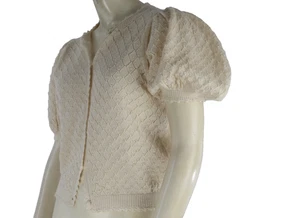 DOEN Strickjacke Creme Puff Kurzarm Häkel Strick Button Down Baby Alpaka Gr. S - Bild 1 von 15