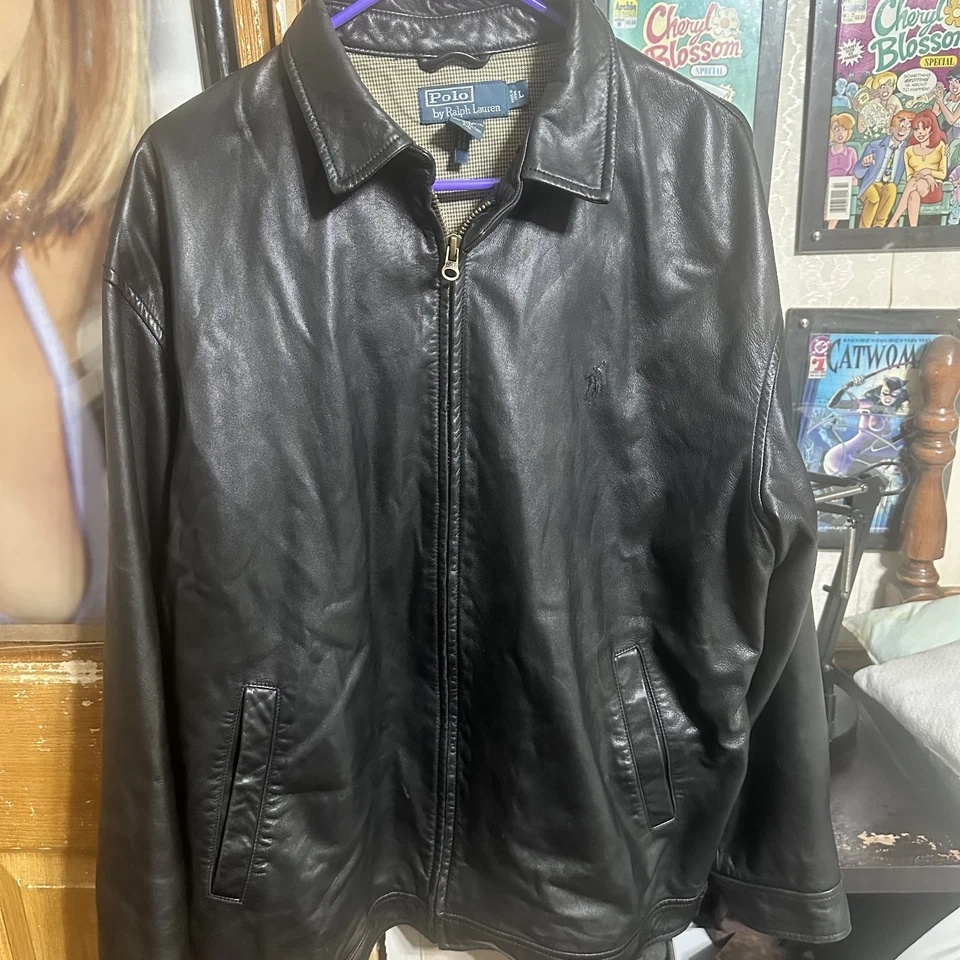 Chaqueta Polo Ralph Lauren Vintage Cuero Negra Poni Negra Grande Foto 1 de 4
