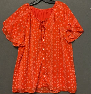 Boho Orange Starburst Peasant Top Size XL Tiered Ruffle Sleeve Cottage Core Boho - Picture 1 of 8