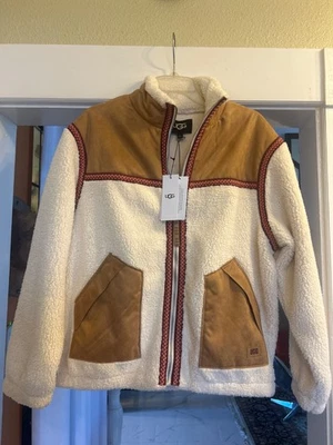 Vtg NWT UGG Tasman Fleece Zip Jacket in Cream/Sand SZ L $148 - Image 1 of 4