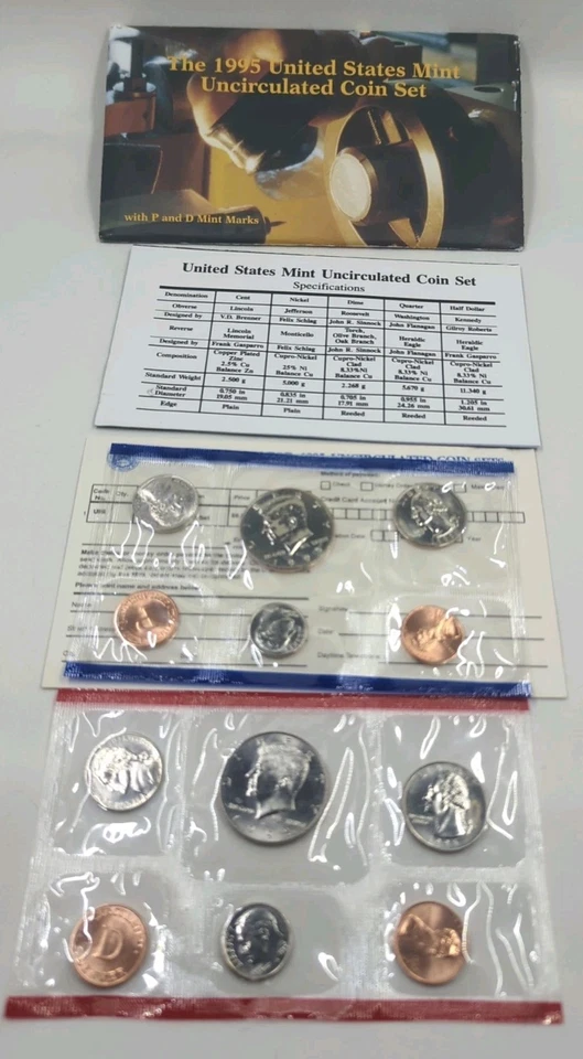 1995 United States Mint Uncirculated 10 Coin Set P & D  W/ COA Original Envelope - Image 1 of 2