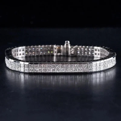 10Ct Men's Tennis Bracelet 14K White Gold Plated 8" Princess Lab Created Diamond - Image 1 of 4