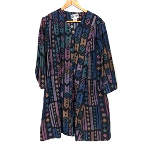 Vintage Winter Sun Jacket M-L Art To Wear Aztec Tribal Print 100% Cotton Ecuador - Picture 1 of 10